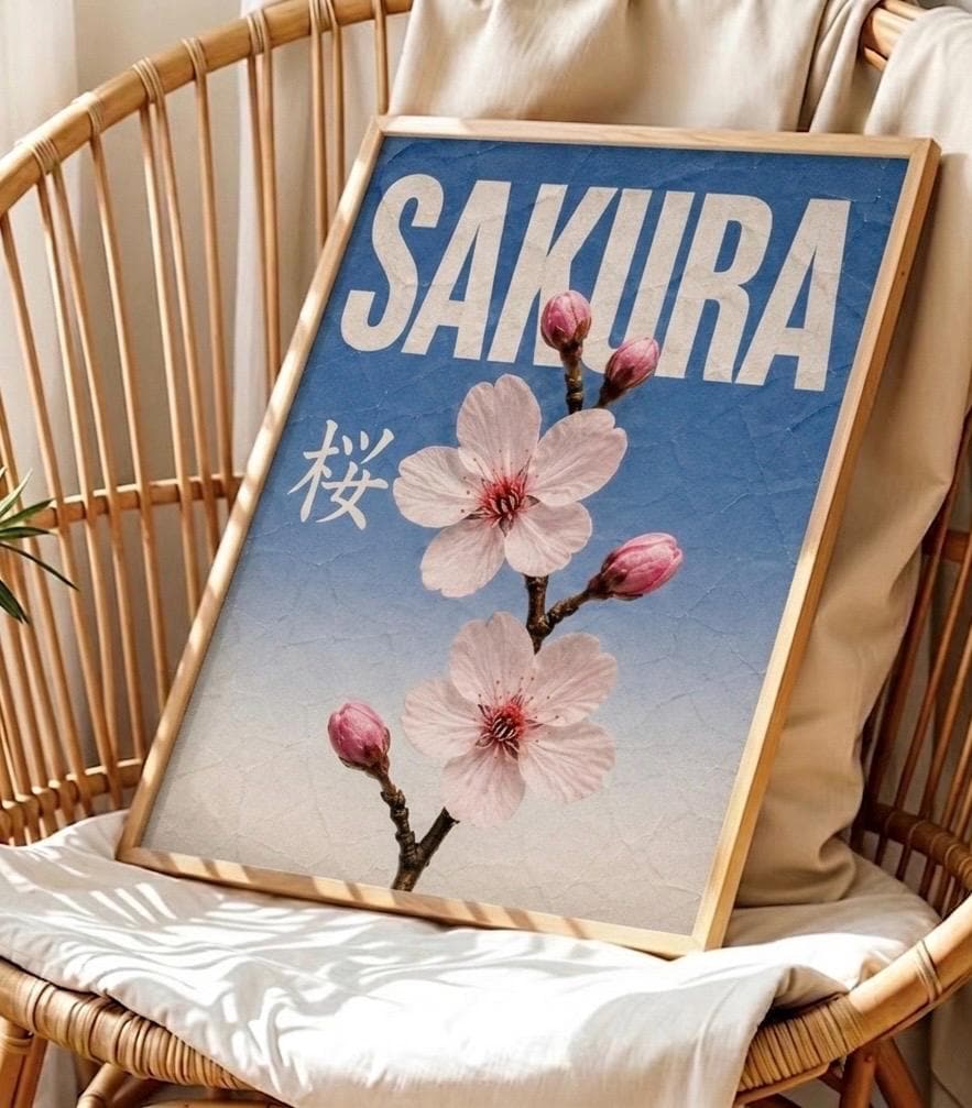 Sakura Cherry Blossom Wall Art Print, Japanese Floral Poster, Pink ...