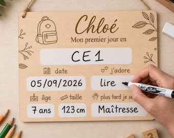 Personalized Back to School Sign with Child's Name - Kindergarten Photo Gift - First Day of School Souvenir - End of Year - Handmade in France