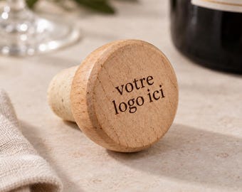 Tappo per bottiglia in legno personalizzato con logo inciso - Regalo aziendale, bomboniera per matrimonio, battesimo o compleanno