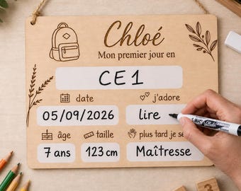 Pancarte Rentrée Scolaire Personnalisée Prénom Enfant Maternelle Cadeau Photo Souvenir Premier Jour École Fin Année Fait Main France