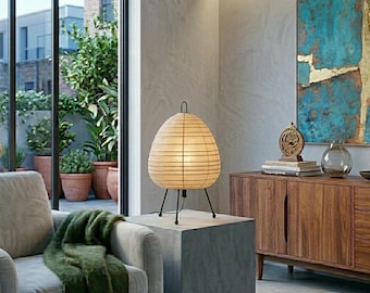 Abajur de mesa de papel de arroz japonês, luminária de cabeceira minimalista com tripé, decoração japonesa.