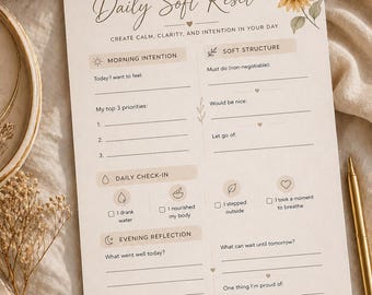Täglicher Soft-Reset-Planer: Calm Intentions, Self-Care Checkliste (PDF)