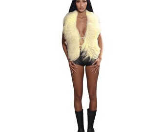 Mongolian Fur Halter Top Cream