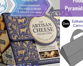 Plantilla de troquelado de pirámide alimenticia / Empaque imprimible para cajas de regalo / Caja para recuerdos de fiesta / Uso comercial