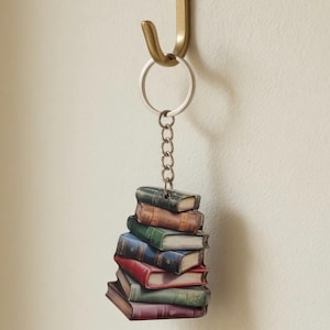 Stack of Books Keychain – Acrylic Book Lover Bag Charm, Car Decoration