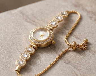Women's White Dial Quartz Gold & White Diamond Watch – Polished Alloy Strap, Elegant Daily Timepiece