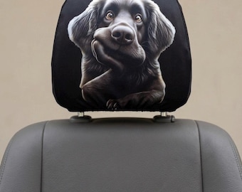 Funny Dog Headrest Cover – Lifelike Silver Lab Print, Car Seat Protector