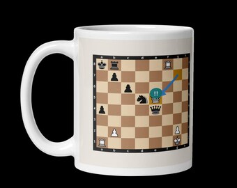 Queen e5 Chess Mug, Brilliant Move Chess Puzzle Gift Coffee Cup