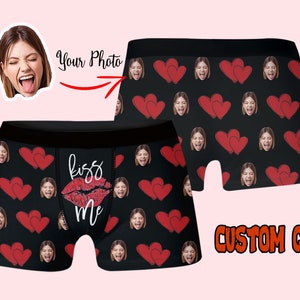 Personalized Face Boxer Briefs For Men, Custom Kiss Me Boxer, Funny Underwear With Face, Photo Boxers, Crazy Boxers Gift image 1