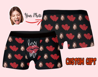 Personalized Face Boxer Briefs For Men, Custom Kiss Me Boxer, Funny Underwear With Face, Photo Boxers, Crazy Boxers Gift