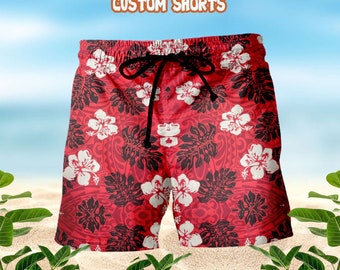 Leaf Pattern Shorts, Custom Face Men/Women Swim Trunks, Summer Shorts, Beach Shorts With Face Photo, Gift For Him/Her