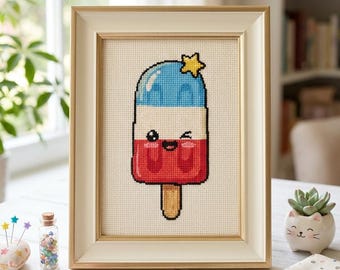 Patriottisch ijs kruissteekpatroon, kawaii vlag borduurwerk VS (pdf-download)