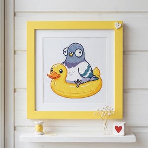 面白いハトのクロスステッチパターン、アヒルの浮き鳥の刺繍デザイン（PDFダウンロード）