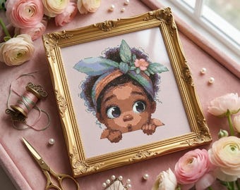 Peekaboo Girl kruissteekpatroon pdf, borduurpatroon, direct downloaden