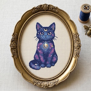 Galaktische Katze Kreuzstich Anleitung, Cosmic Space Stickerei PDF (Digitaler Download)
