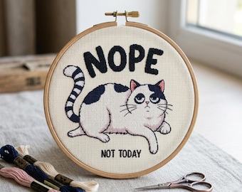 Katten kruissteekpatroon, borduurontwerp grappige kat, beginnersvriendelijk (pdf-download)