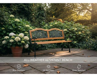 Classic Cast Iron Teak 3-Seater Garden Bench – Arched Back Outdoor Seating
