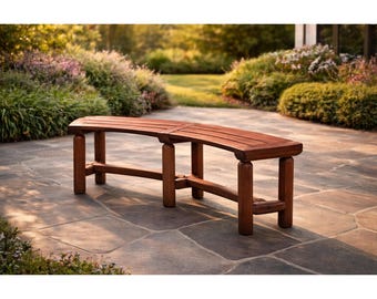 Curved Backless Cedar Fir Wood Bench: Rustic Outdoor Fire Pit Seating (40-54.7 Inch)