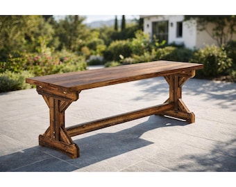 Outdoor Wooden Bench: Rustic Farmhouse X-Base, Backless Patio Garden Seat