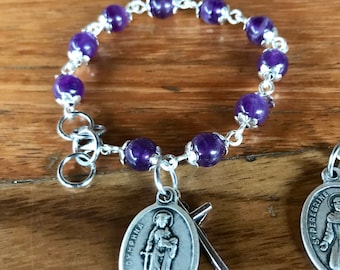Amethyst Prayer Bracelet: Saint Medallion & Crucifix