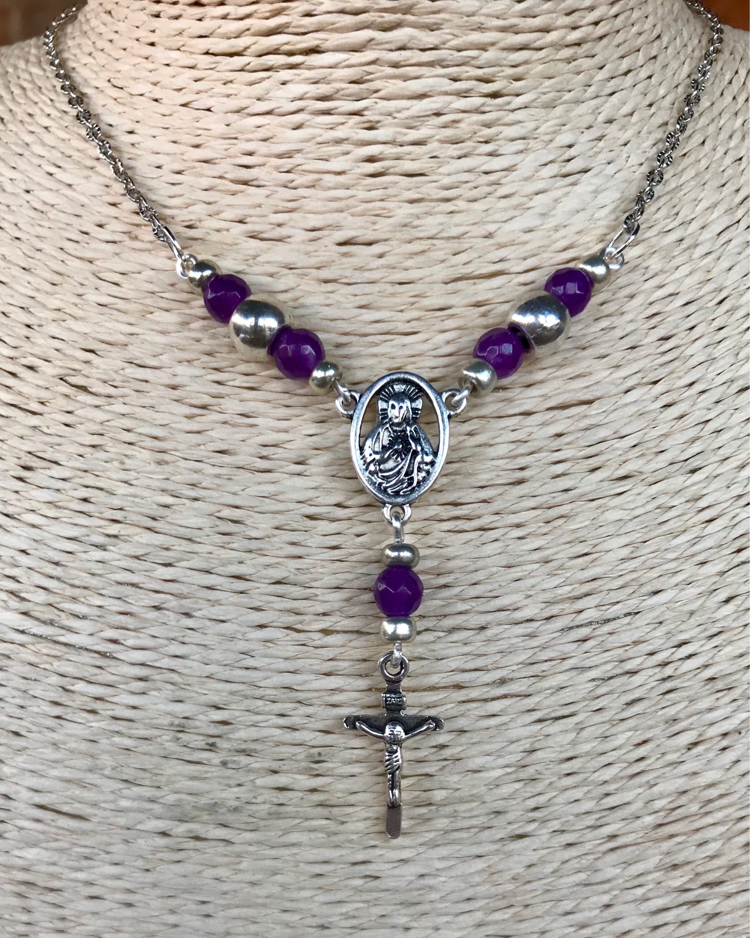 Handmade to order rosary style necklace with amethyst and Etsy