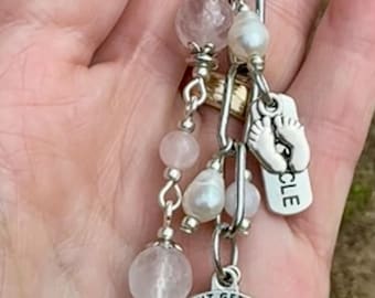 Fertility Support Bag charm: Rose Quartz, Pearl, Saint Gerard Medal. TTC gift, IVF journey, mom-to-be, pregnancy, baby bump prayer gift