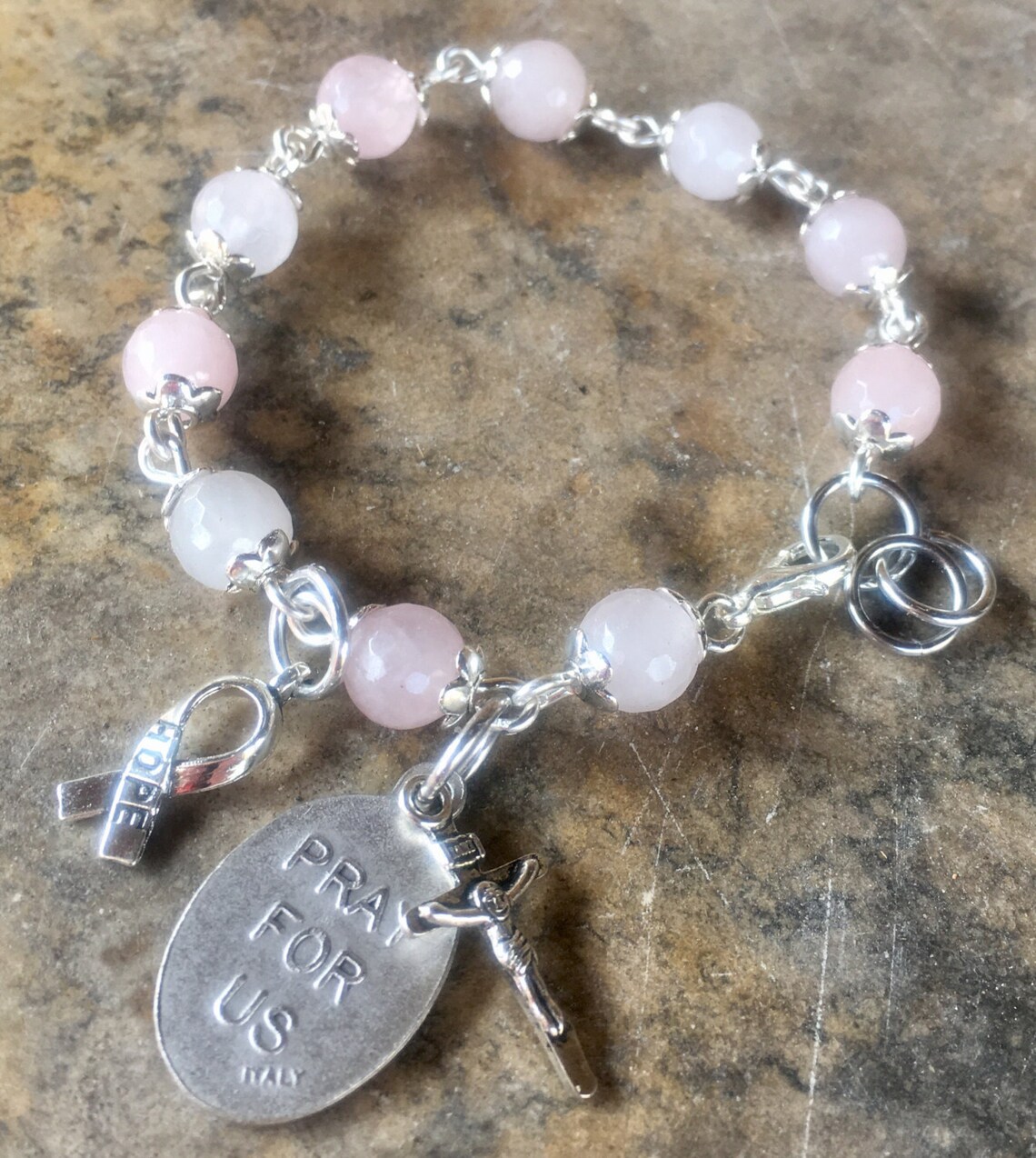 Saint Agatha Breast Cancer Prayer Bracelet Handmade With Rose Etsy