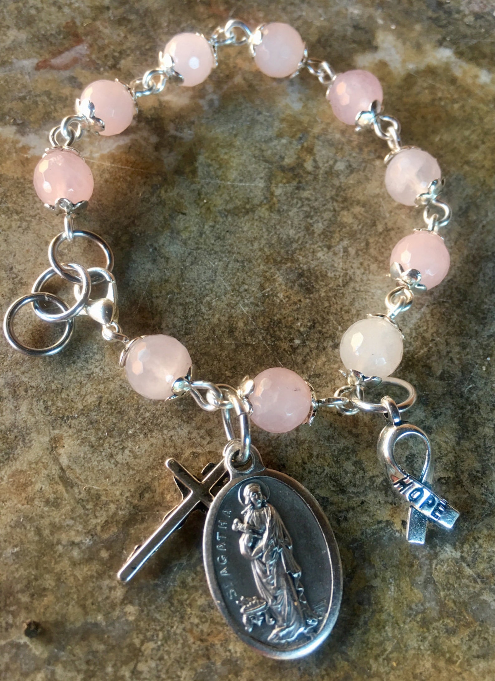 Saint Agatha Breast Cancer Prayer Bracelet Handmade With Rose Etsy