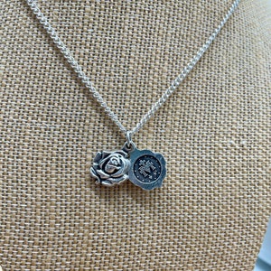Rose necklace with locket featuring miraculous medal inside. Mother&#39;s Day or valentine&#39;s gift. Prayer necklace.