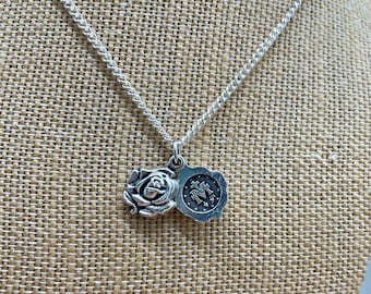 Rose Locket Necklace: Miraculous Medal, Oxidized Silver Chain