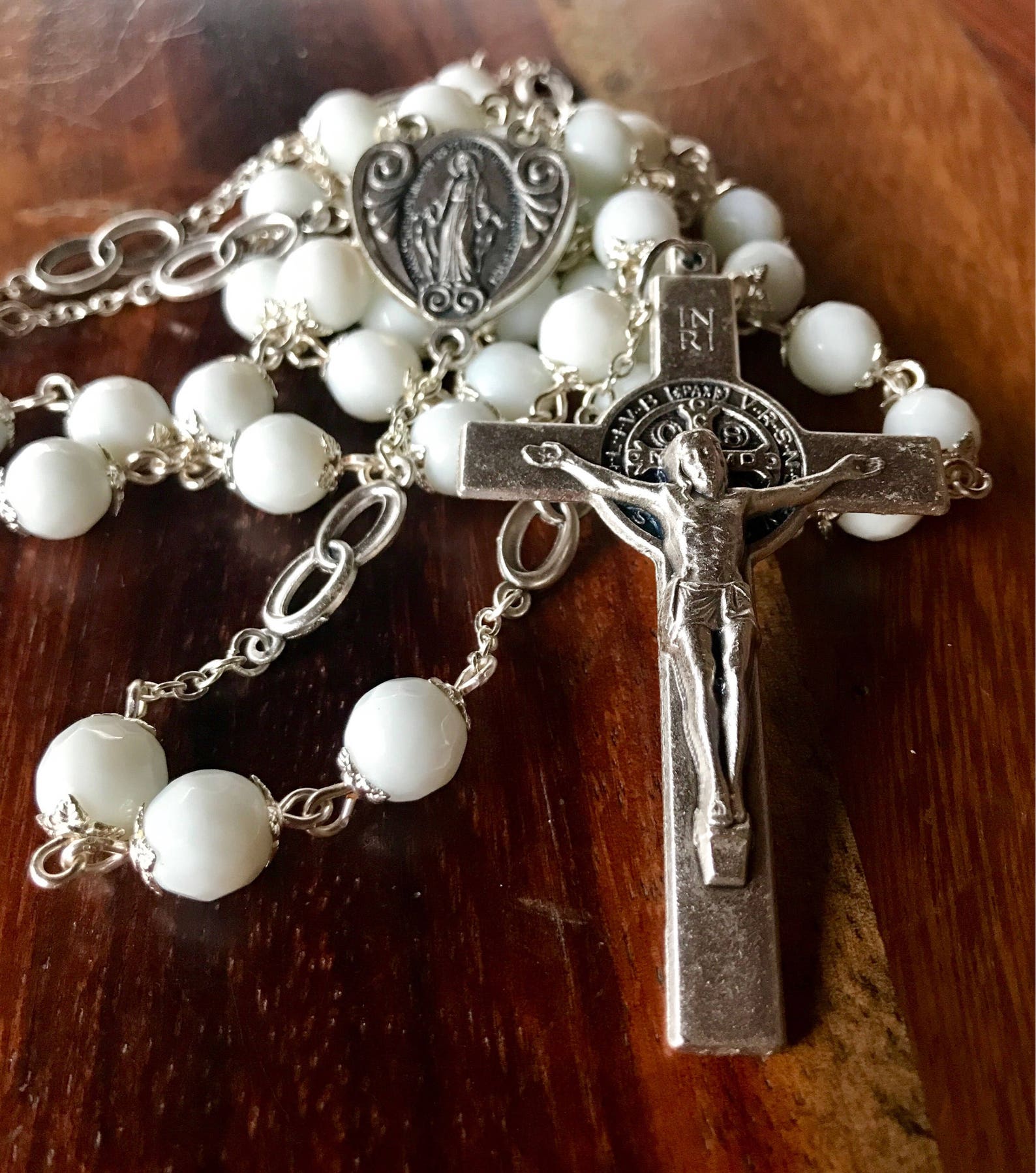 Handmade Bridal Rosary 10mm White Jade Beads With Double Etsy