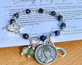 Serenity Prayer Bracelet: Lapis Lazuli, Rose Quartz, Moonstone, Aventurine