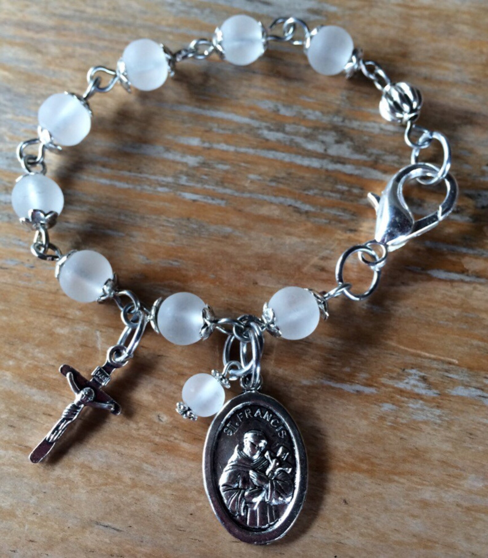 Prayer Bracelet Handmade With White Frosted Glass Beads Etsy