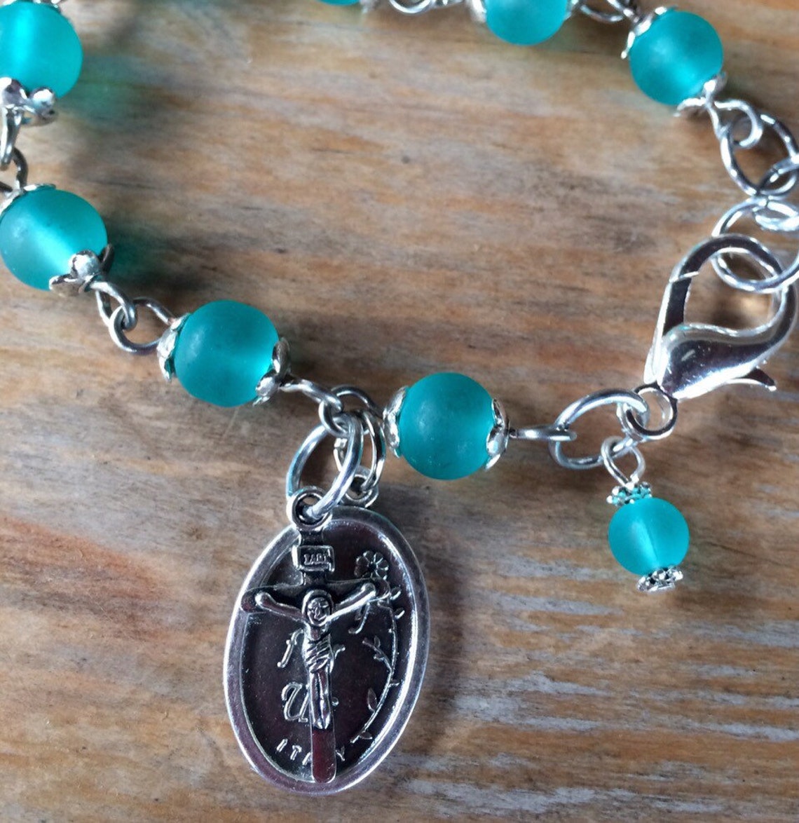 Prayer bracelet handmade with sea blue turquoise frosted Etsy