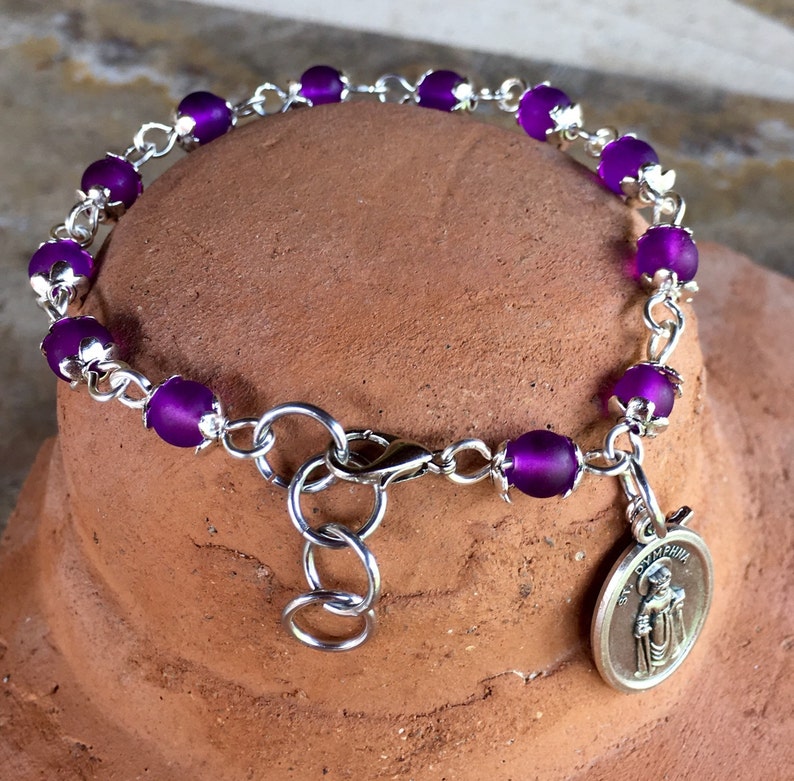 Prayer bracelet handmade with purple frosted glass beads Etsy
