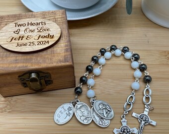 Wedding Chaplet Gift Set: Jade & Hematite Beads, Saint Benedict Crucifix