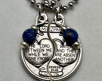 Personalized Mizpah Coin Necklace Set: Long Distance Gift