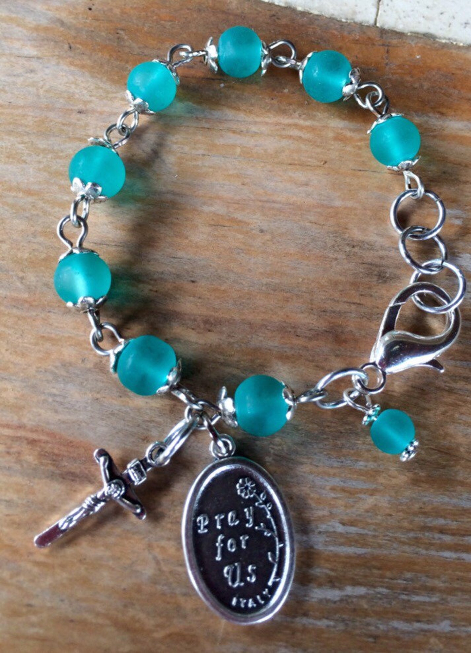 Prayer bracelet handmade with sea blue turquoise frosted Etsy