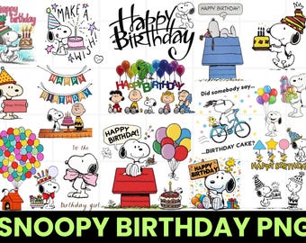Snoopy Birthday Clipart, Peanuts Cartoon Dog PNG, Watercolor Balloon (Digital Download)