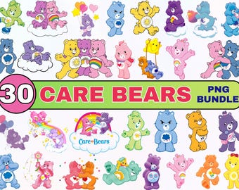Care Bears Belly Badges PNG Bundle, Kawaii Rainbow Bear Cutouts (Digital Download)
