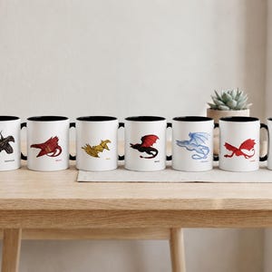 Fantasy-Inspired Black White Dragon Mug - Ceramic, Illustrated, Dishwasher Safe