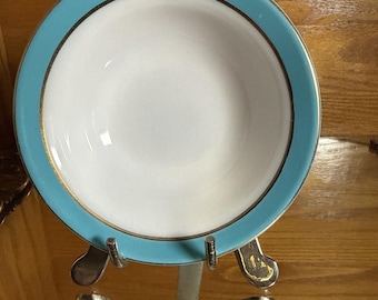 1 PYREX Milk Glass Cereal Fruit Bowl Teal Blue Gold Band Rim Turquoise 5.5"