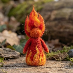 Handmade Needle Felted Fire Elemental Spirit, Whimsical Fantasy Decor Guardian