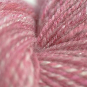 Kitty Pink Wool Handspun Yarn,  Smooth Handspun Yarn, Cheviot X Yarn, Hand Dyed Worsted Weight Yarn