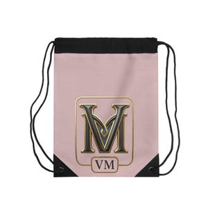 Borsa con coulisse e monogramma VM Badge / Iniziali rosa e oro