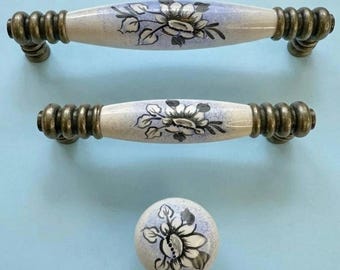 Tiradores de porcelana de lujo pintados a mano para cajones y armarios. Tiradores elegantes para muebles, cómodas, cocinas y baños.