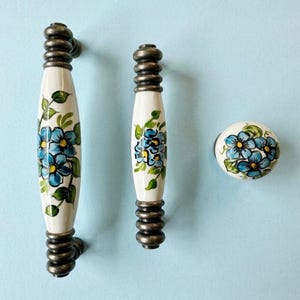 Hand Painted Ceramic Cabinet Knobs Drawer Pulls Floral Vintage Furniture Handles Kitchen Cabinet Hardware Bathroom Knob Dresser Handle