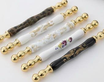 Tiradores de porcelana hechos a mano para armarios, pomos de cajón cromados en oro antiguo, herrajes para muebles de cocina y baño, estilo boho moderno.