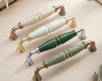 Tiradores de porcelana hechos a mano para armarios, pomos de cajón cromados dorados vintage, herrajes para cocina, baño y tocador, decoración rústica.