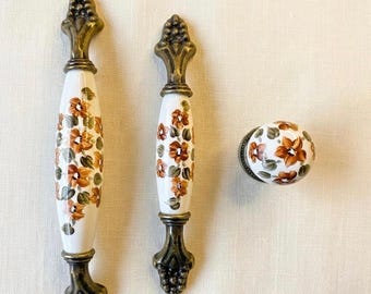 Tiradores y pomos de porcelana con motivos florales para armarios, tiradores de cajones vintage pintados a mano, herrajes de cocina de estilo shabby chic, decoración rústica.